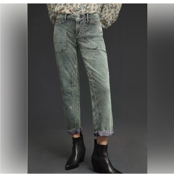 Anthropologie The Wanderer Corduroy Cargo Barrel Leg Pants in Green Gray 31 - Picture 9 of 13